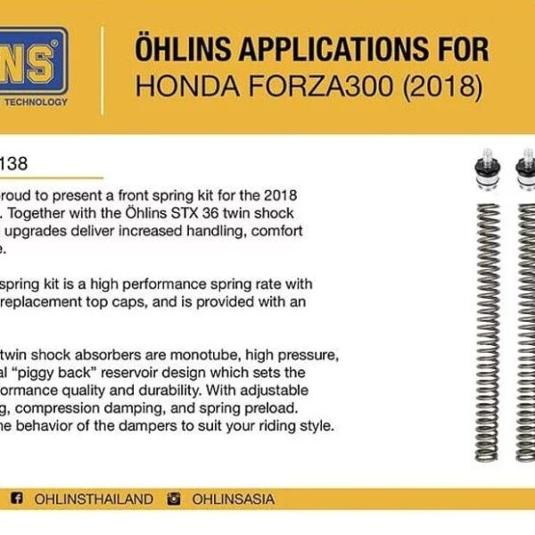 OHLINS Honda Forza 250 Front Spring Kit FSK 138