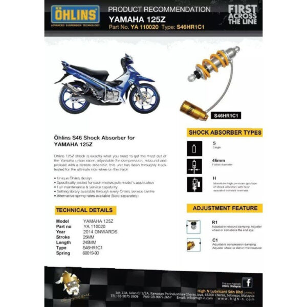 Second image of OHLINS YAMAHA 125Z REAR SHOCK YA110020