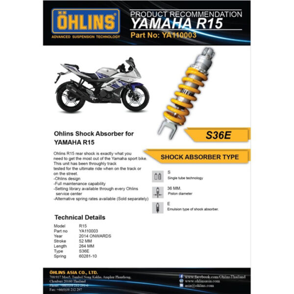 Second image of OHLINS Yamaha R15 Rear shock YA 11003