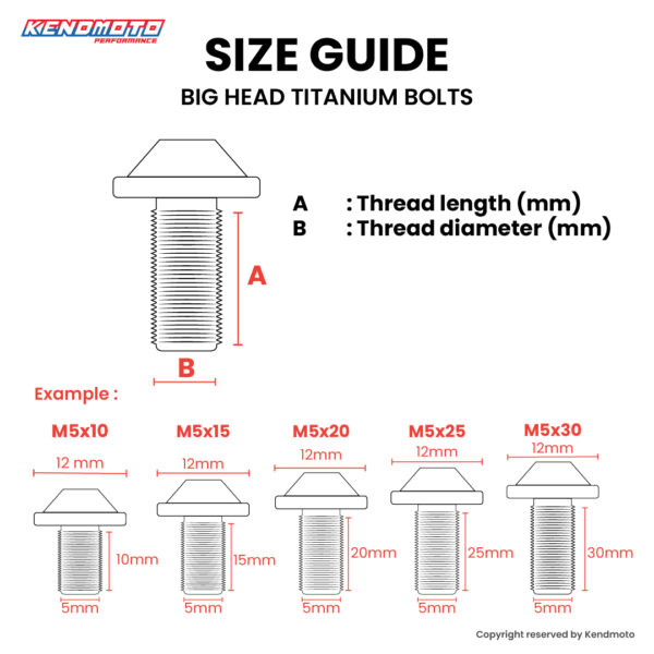 Second image of KENDMOTO BAUT TITANIUM BIG HEAD M10 Pitch 1,25 DRAT HALUS